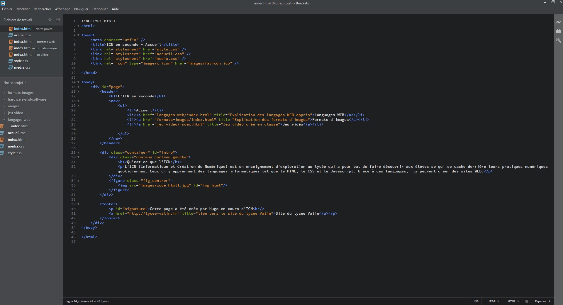 Éditeur de texte avec du code HTML