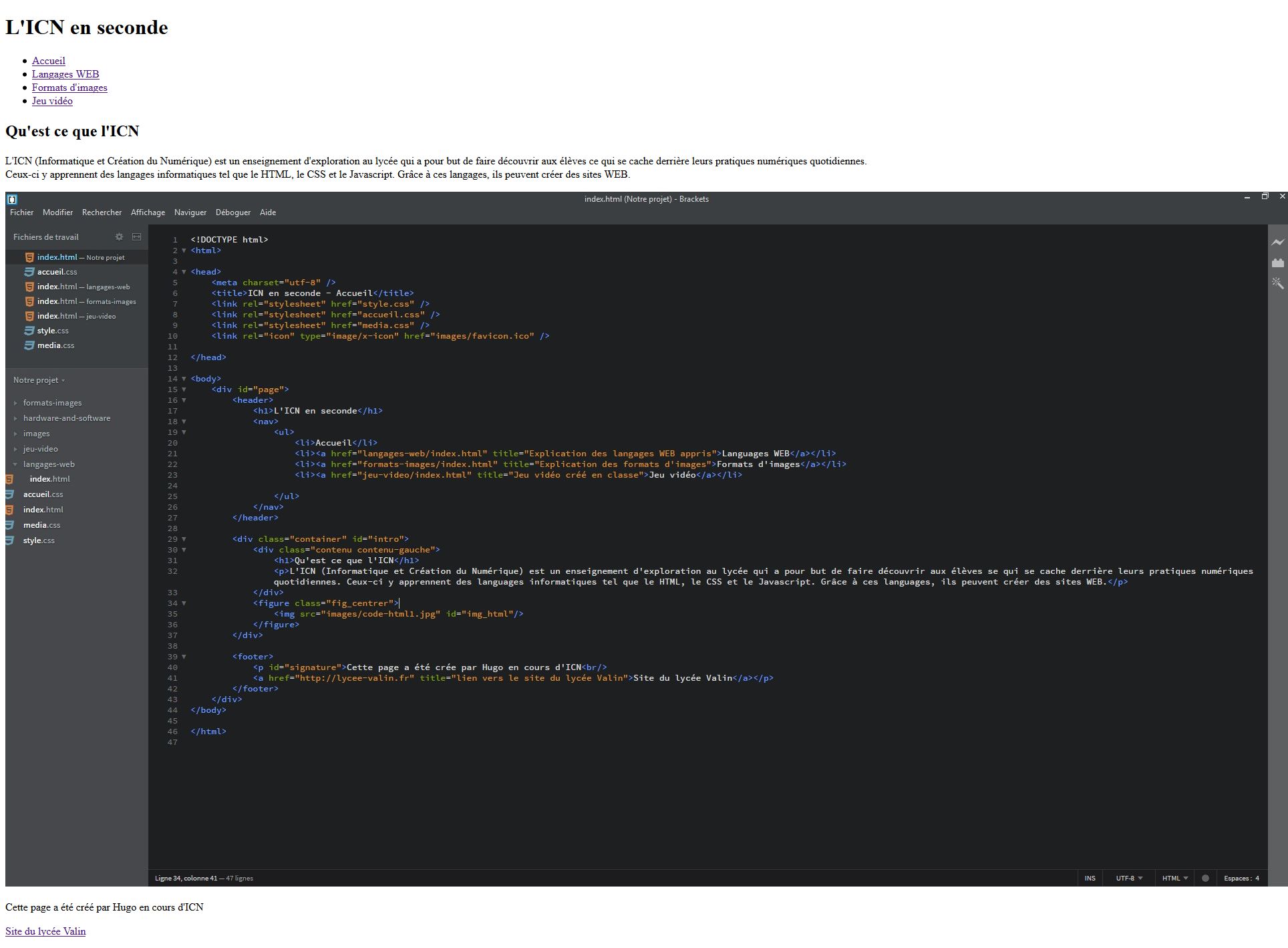 Accueil du site sans code CSS